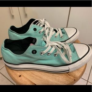 Light Teal Double Tongue Converse